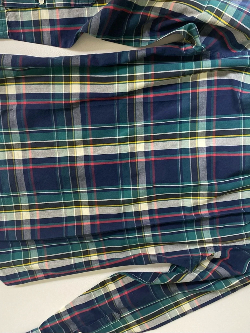 J. Crew Men’s Navy, Green & Yellow Plaid Button-Down Shirt